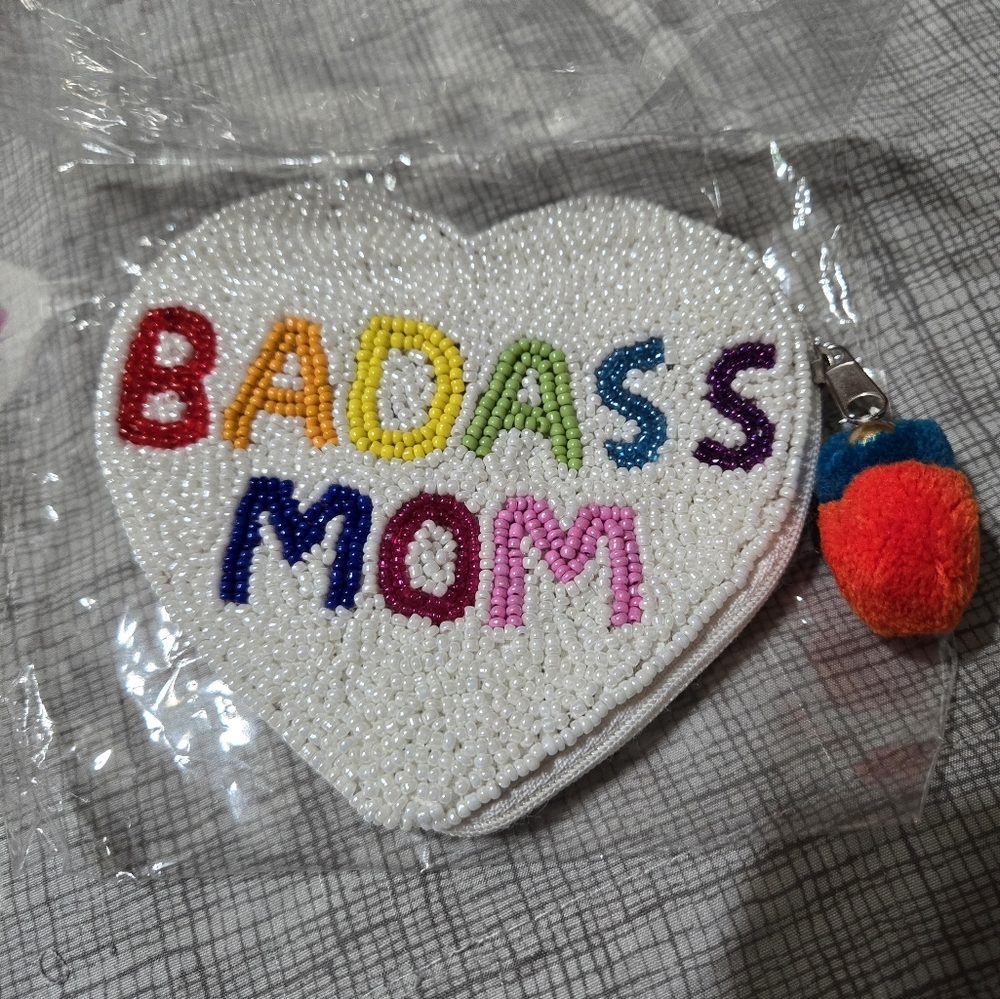 Badass Mom Seedbead Coin Purse NEW